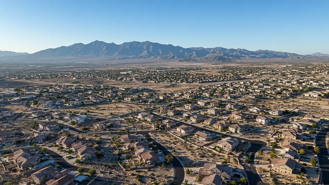 Relocation Intelligence — Aerial view of a master-planned Northwest Las Vegas neighborhood near Silverstone Ranch