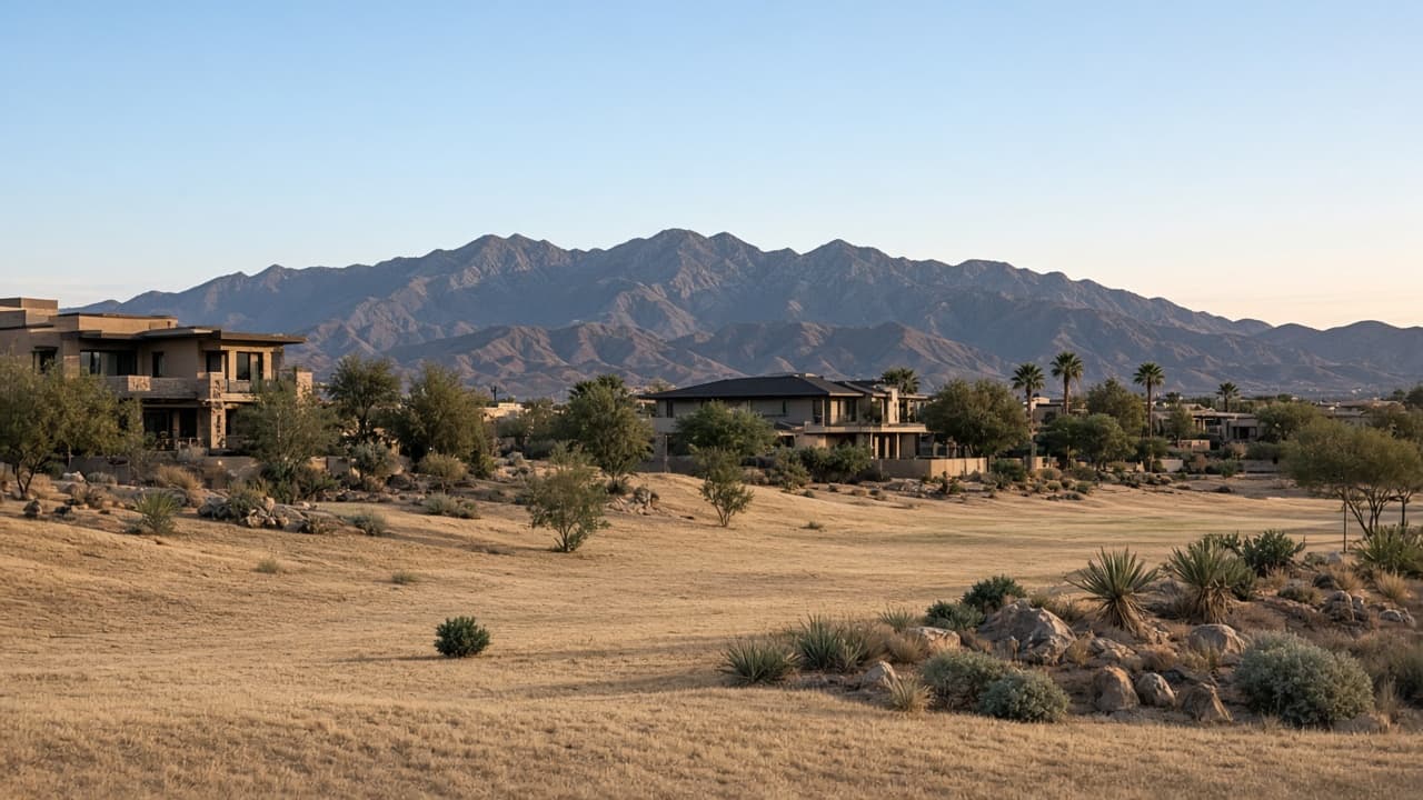 Silverstone Ranch golf course status — Dormant former golf fairway between homes in Silverstone Ranch, Las Vegas