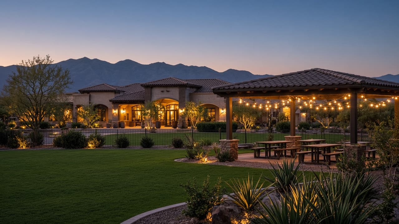 Buyer Calendar: 45-Day Readiness Checklist — Twilight HOA gathering on a Silverstone Ranch clubhouse lawn in Las Vegas