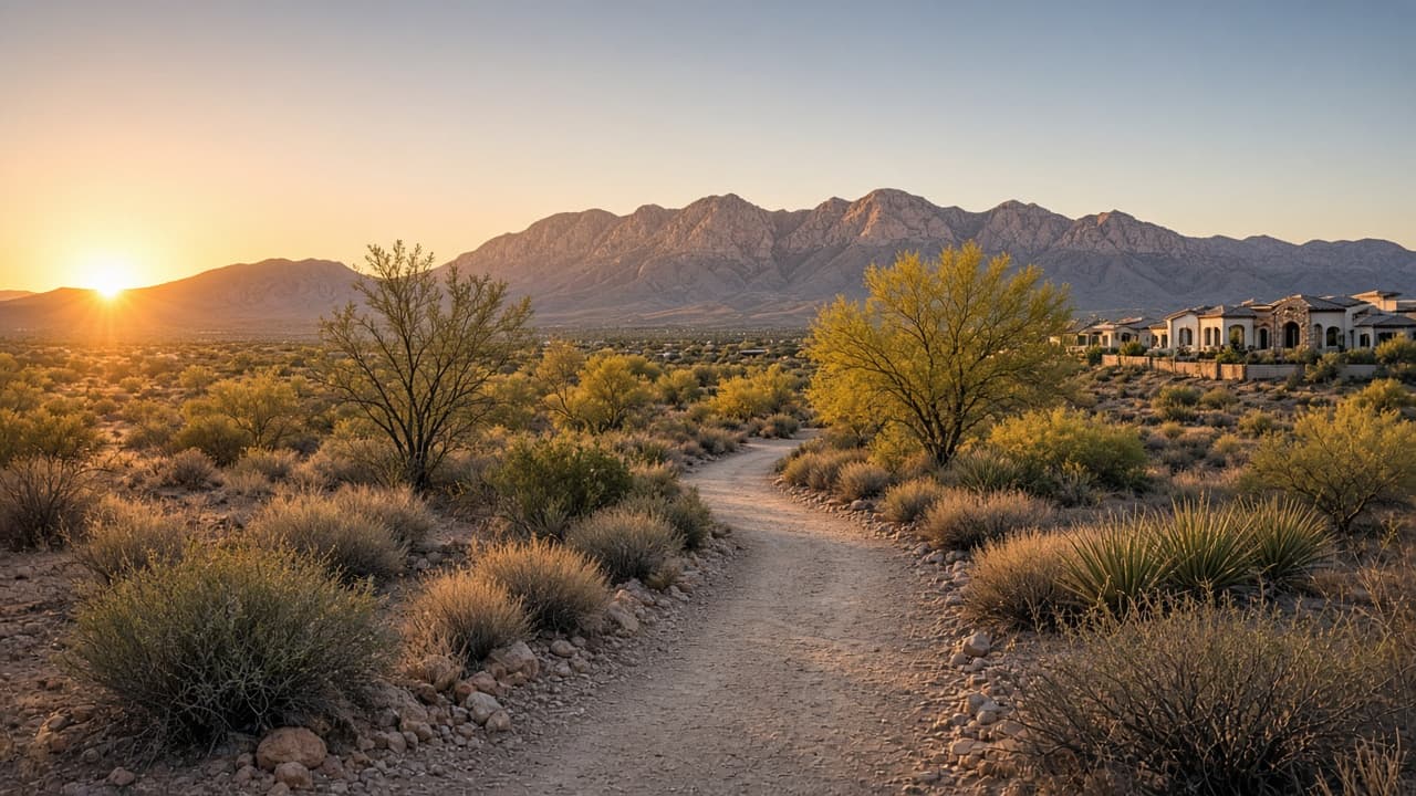 Outdoor & Wellness — Desert walking trail at the edge of Silverstone Ranch with Spring Mountains views
