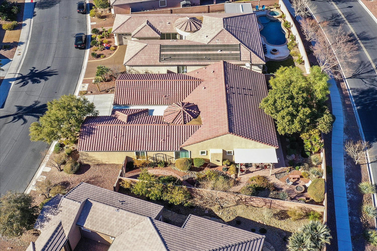 Aerial of backyard trees providing shade and privacy