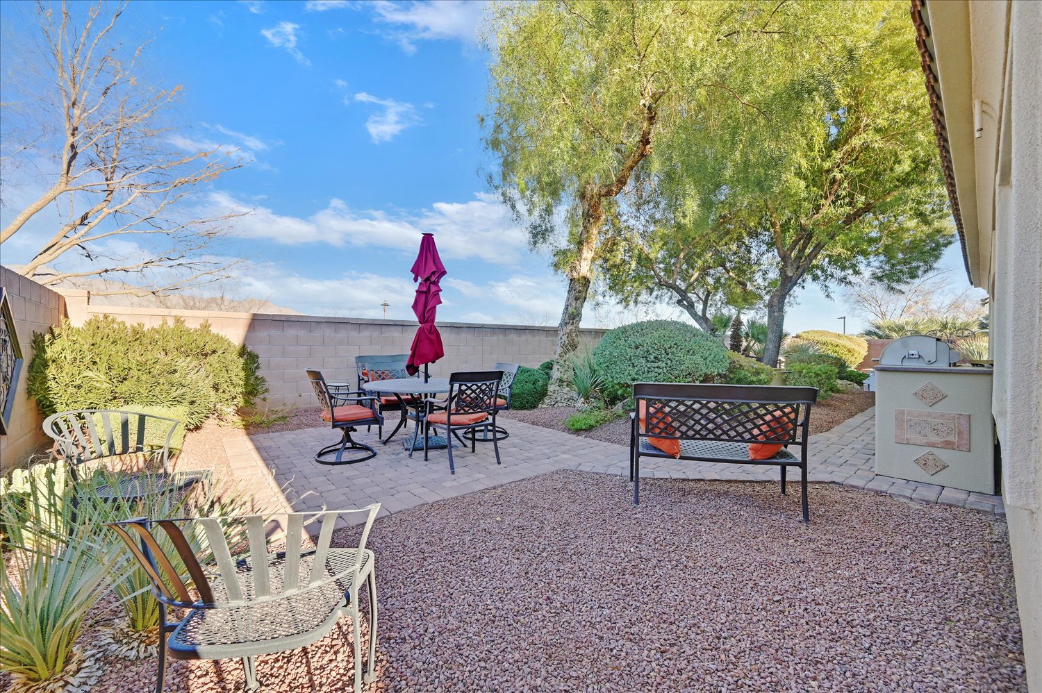 Aerial view with mountain horizon behind community