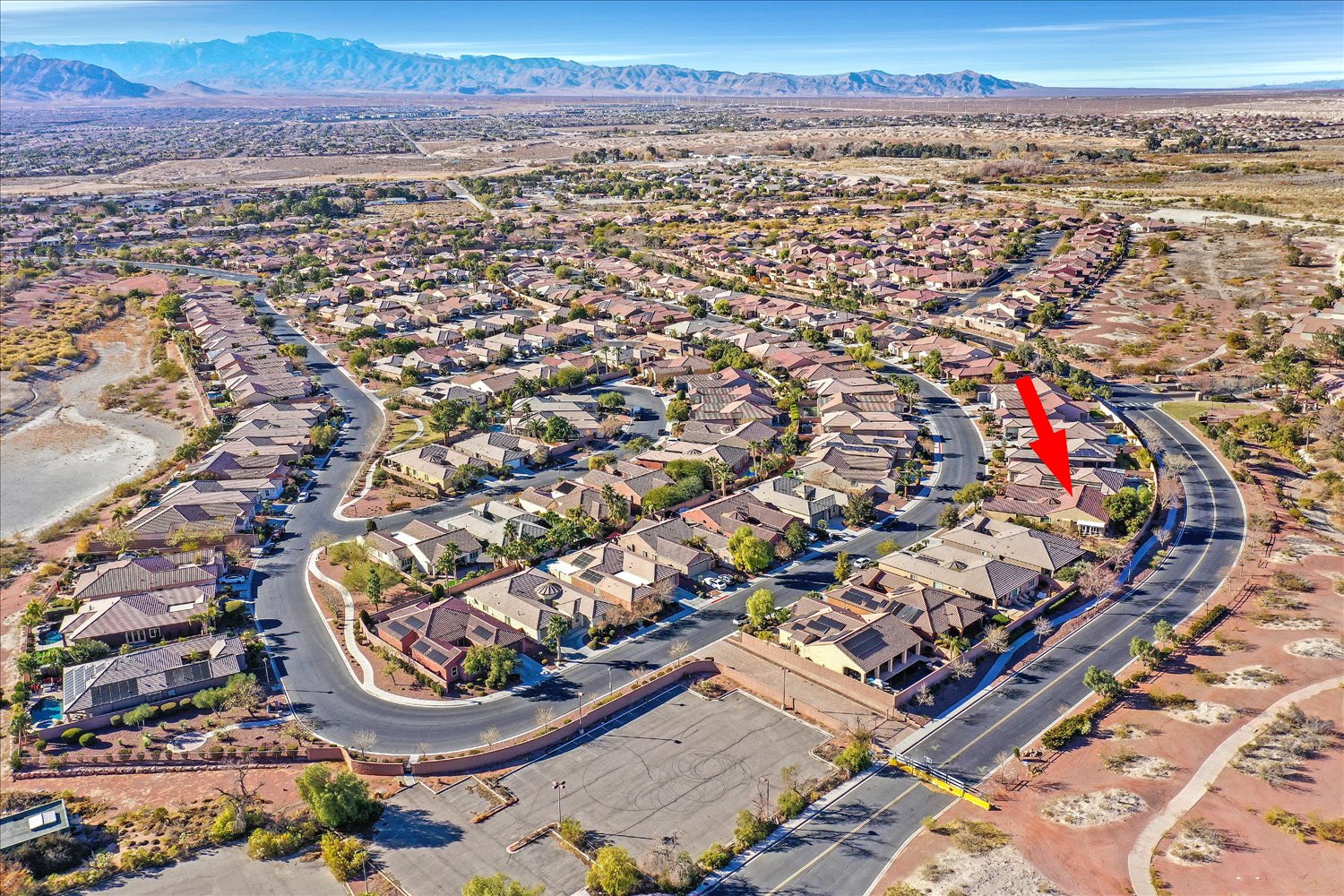Aerial view including Las Vegas Strip skyline in distance