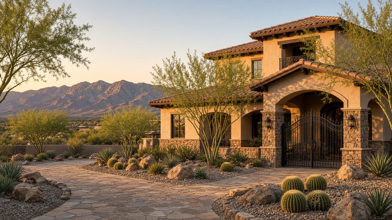 Guard-gated Silverstone Ranch home with desert landscaping in Northwest Las Vegas